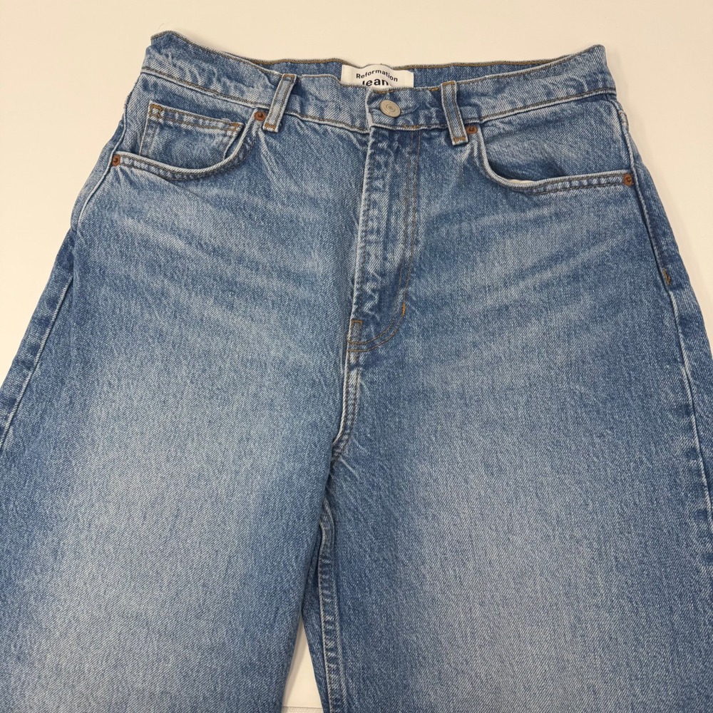 Reformation Cary High Rise Slouchy Wide Leg Jeans Blue Denim 28